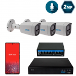 Комплект відеоспостереження на 3 циліндричні 2 Мп IP-камери SEVEN IP-7222W3-2MP