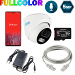Комплект видеонаблюдения на 1 купольную 5 Мп FULL COLOR IP-камеру SEVEN KS-7211OWFC-5MP