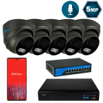 Комплект видеонаблюдения на 5 купольных 5 Мп IP-камер SEVEN IP-7215B5-5MP